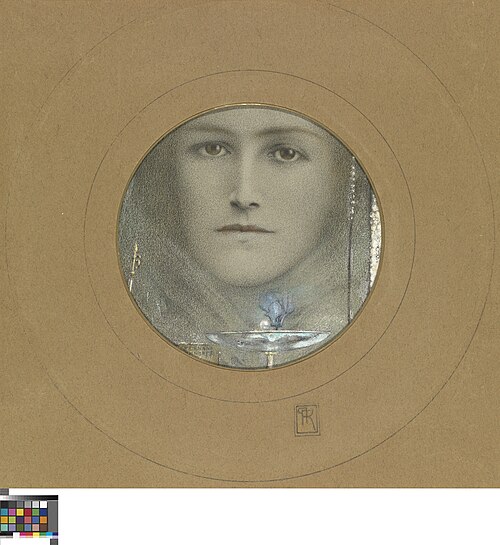Bruine ogen en een blauwe bloem, 1905, Fernand Khnopff