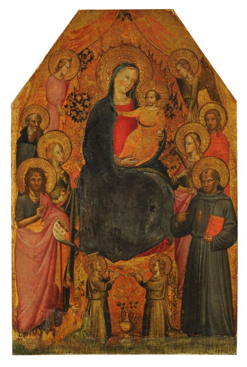 Virgen y Niño rodeados de santos y ángeles, 1350, Niccolo di Tommaso
