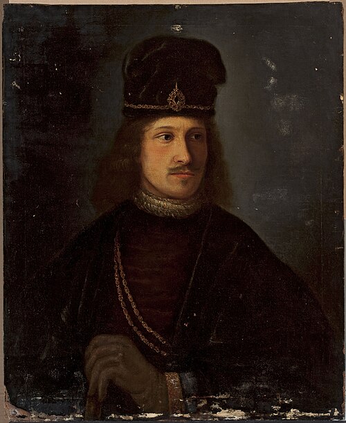 Portrait of a man in a tall cap, , Rembrandt