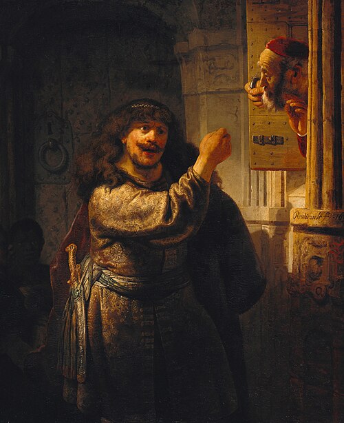 Samson threatens his father-in-law, 1635, Rembrandt