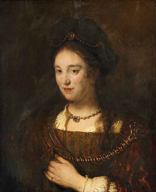 Half-figure of a woman with a beret, 1643, Rembrandt