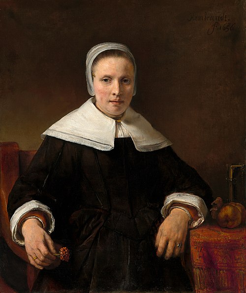 A Woman Holding a Pink, 1656, Rembrandt