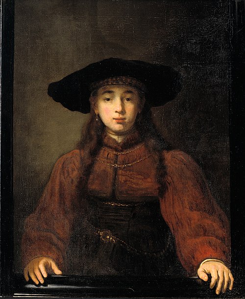 A Young Woman Resting her Hands on the Picture Frame, 1640, Rembrandt