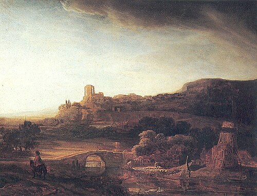 Landscape with ruins and windmill, 1640, Rembrandt