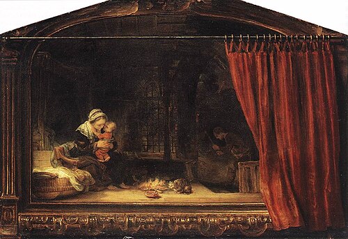 La Sainte Famille avec un rideau, 1646, Rembrandt