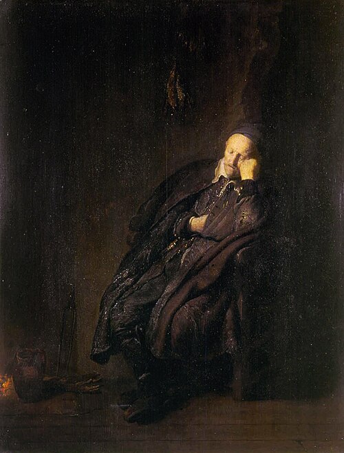 An old man sleeping ne, 1629, Rembrandt