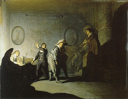 Interior with figures (La main chaude), 1629, Rembrandt
