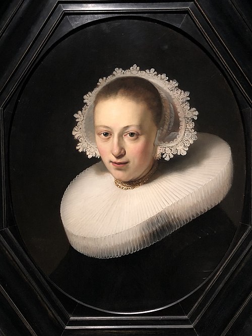 Portrait of a young woman with a pleated collar and a lace cap, 1633, Rembrandt