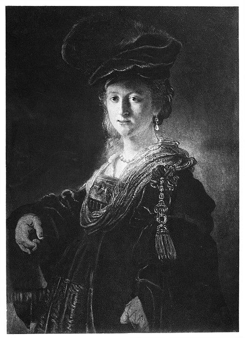 Half-length figure of a young woman in fanciful costume, 1630, Rembrandt