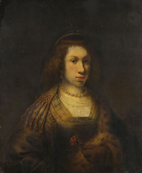 Young woman holding a carnation, 1642, Rembrandt