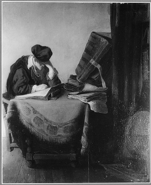 Young scholar reading in a study, 1630, Rembrandt