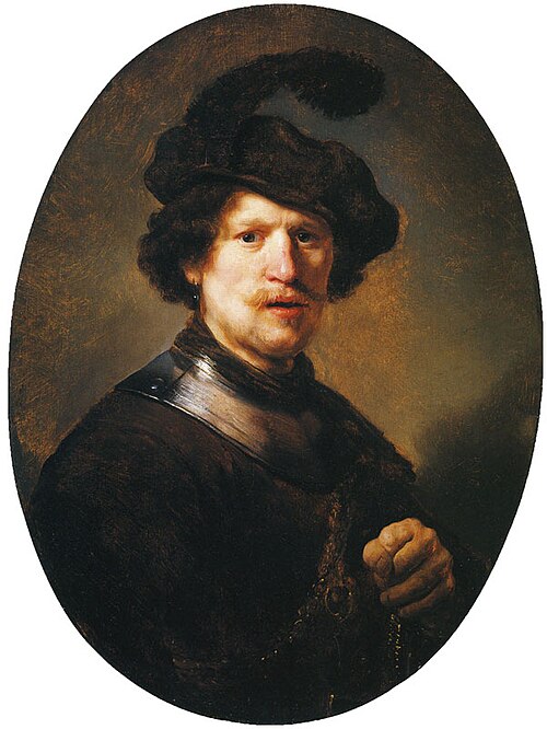 Man Wearing a Plumed Beret and Gorget, 1635, Rembrandt