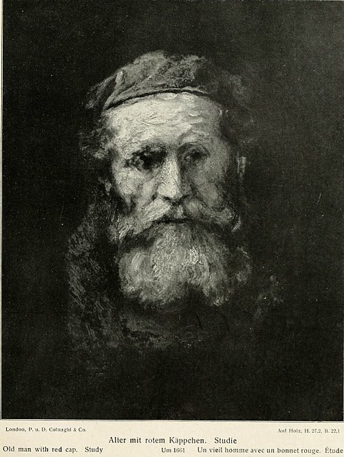 Study of the head of a bearded old man in red cap, 1661, Rembrandt