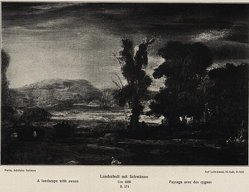Landscape with swans, 1650, Rembrandt