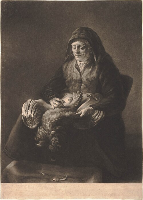 Woman plucking a fowl, 1650, Rembrandt