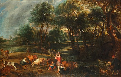 Landscape with Cows and Wildfowlers, 1636, Pierre Paul Rubens