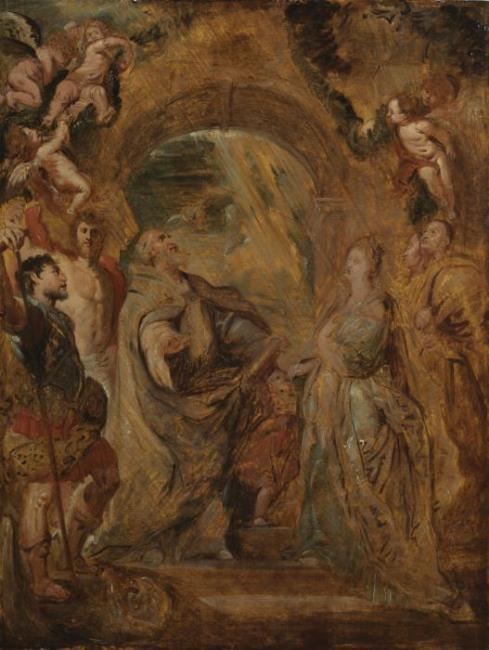 Saint Gregory the Great with Saints Maurus and Papianus, and Saint Domitilla with Saints Nereus and , 1607, Pierre Paul Rubens