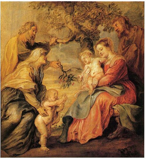 The holy family under the apple-tree with Saint John the baptist, Elizabeth and Zacharias, ca. 1631, 1631, Pierre Paul Rubens
