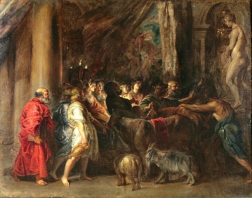 Sacrifice in a Temple (after Adam Elsheimer), 1620, Pierre Paul Rubens