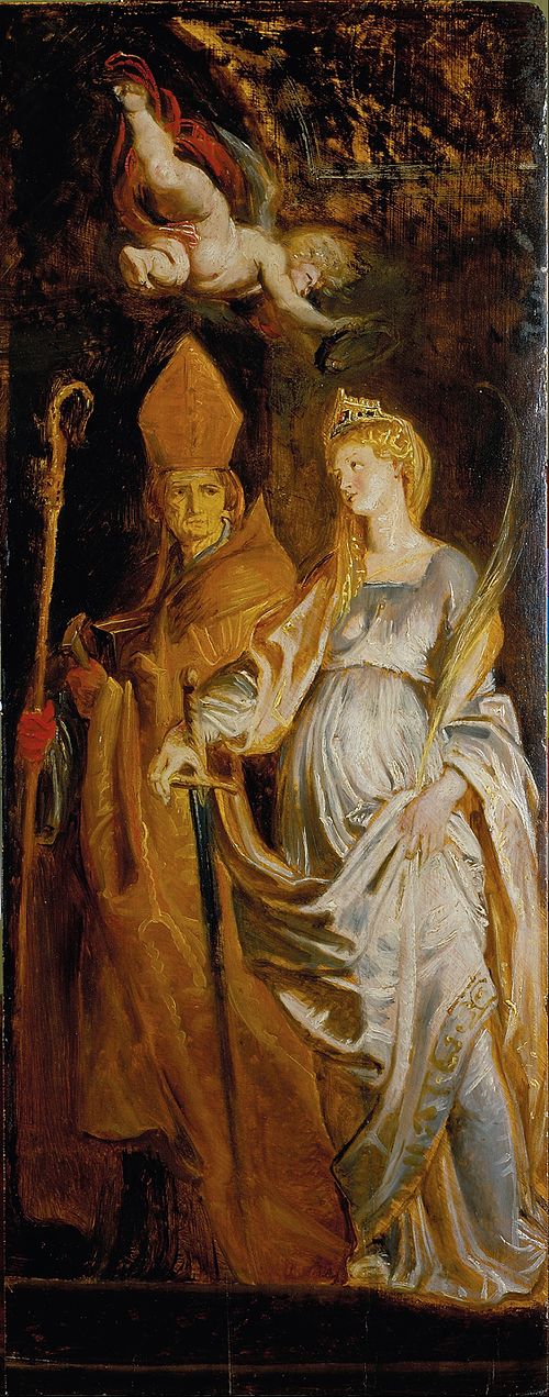 Saints Catherine of Alexandria and Eligius (paired with Saints Amandus and Walburga), 1610, Pierre Paul Rubens