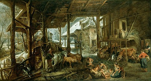 Winter: The Interior of a Barn, 1618, Pierre Paul Rubens