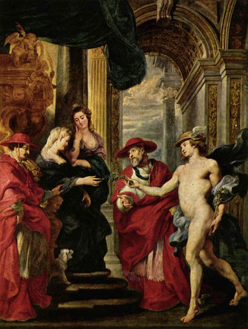 Maria de Medici meets her son, with Cardinal de la Rochefoucauld as mediator, 1623, Peter Paul Rubens