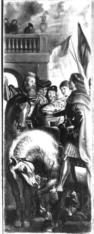 Die Könige Clothar und Dagobert disputieren mit einem Herold des Kaisers Mauritius (Kopie nach), 1608, Peter Paul Rubens
