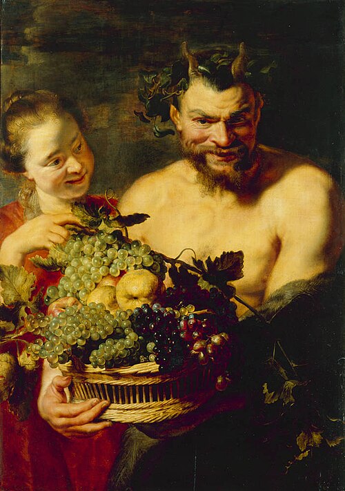 Satyr and Girl with a Basket of Fruit, 1612, Pierre Paul Rubens