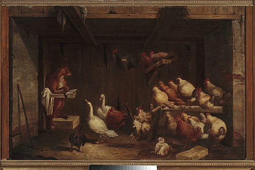 Fox preaching to birds, , Claude Gillot