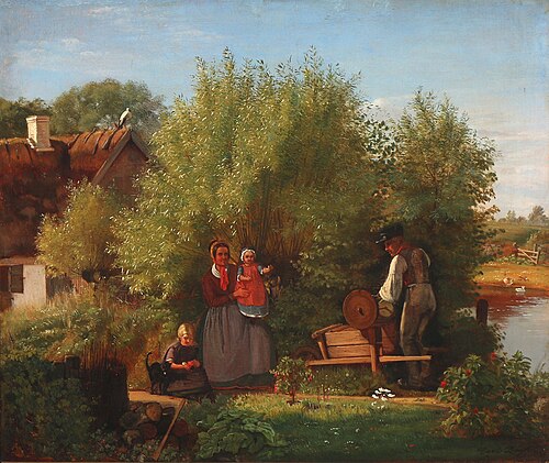 A farmer's wife gets a visit from the grinder, 1859, Carl Henrik Bogh