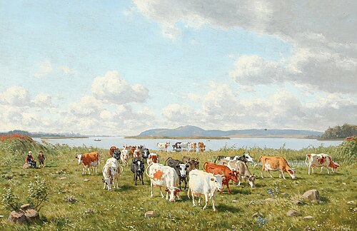 Cows on the field at Einsidelsborg, , Carl Henrik Bogh