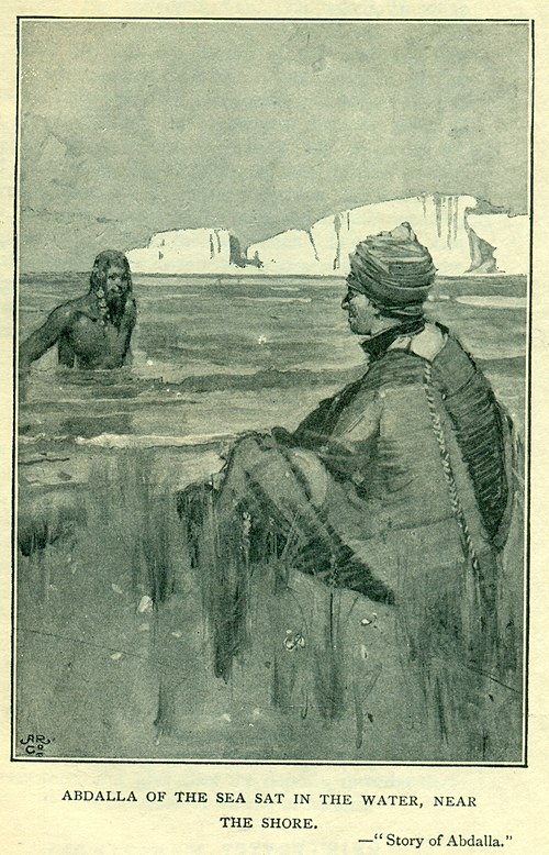 Abdalla of the sea sat in the water, near the shore, , Frank Brangwyn