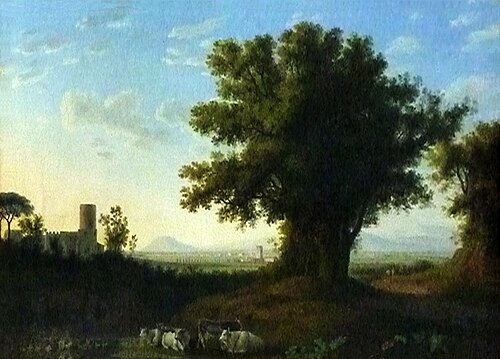 Heimkehrende Langhornrinder in der Römischen Campagna. Abendstimmung, 1793, Jacob Philipp Hackert