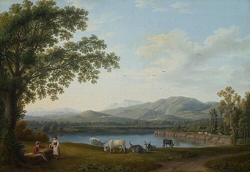 View of the Sele and the Monti Alburni massif, 1788, Jacob Philipp Hackert