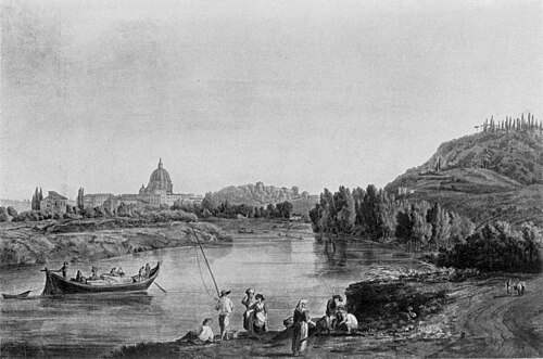 Blick auf Rom vom Ponte Molle aus., 1800, Jacob Philipp Hackert