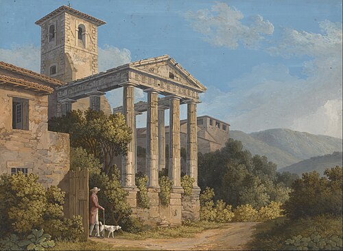 Le Temple d'Hercule à Cori près de Velletri, 1783, Jacob Philipp Hackert