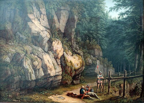 Two Warriors in a Landscape of Trees and Rocks, 1800, Jacob Philipp Hackert