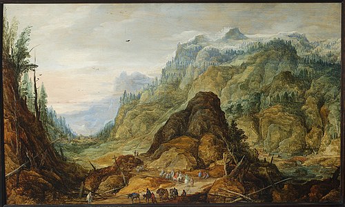 Mountain landscape with a caravan, 1605, Joos de Momper