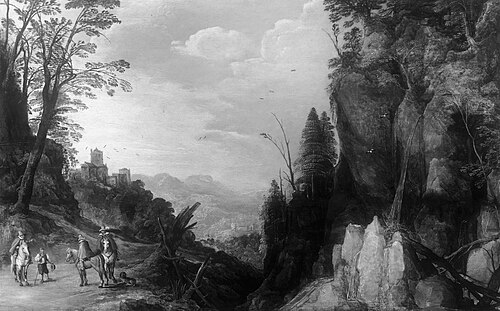 Mountain landscape with three riders, 1608, Joos de Momper
