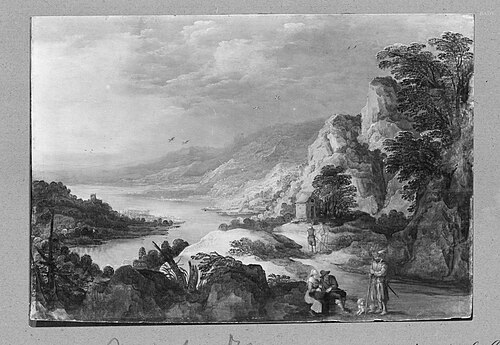 river-landscape + 5 figures, 1607, Joos de Momper