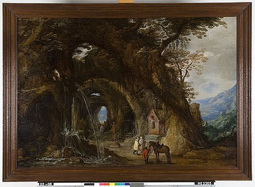 Gebirgslandschaft mit Wasserfall und Grotte, 1597, Joos de Momper