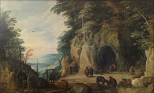 Ermitage de moines dans une grotte, 1600, Joos de Momper