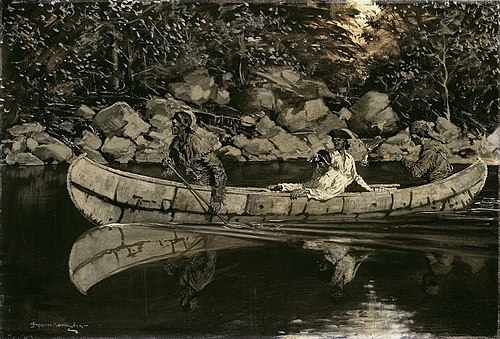 Paddling the Wounded British Officer, 1897, Frederic Remington