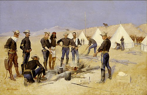 Roasting the Christmas Beef in a Cavalry Camp, 1892, Frederic Remington