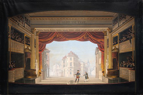 Det indvendige af Det kgl. teater under fremstillingen af Jacob v. Thyboe, 1820, Christian Ferdinand Christensen