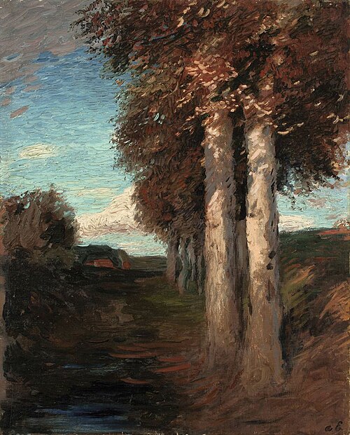 Herbstliche Moorlandschaft mit Birken und Bauerngehöft, 1898, Hans am Ende