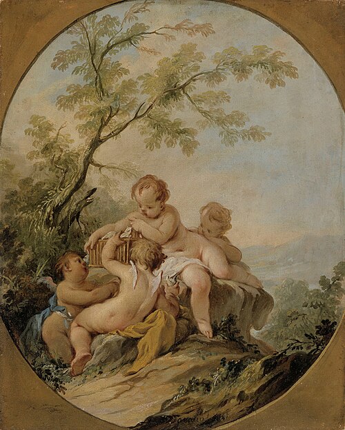 Four amorins playing with a birdcage, , Guillaume Taraval