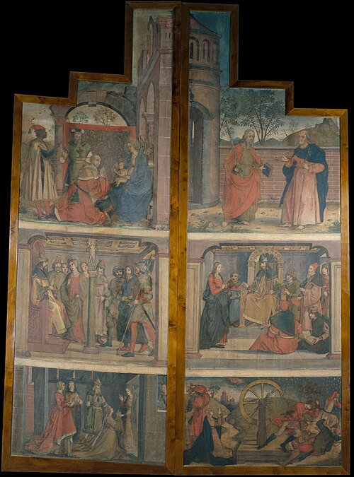 Two cloths from the doors of an altarpiece with scenes of saint Catherine's life, 1495, Pedro Berruguete