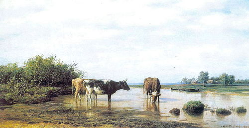 Cows at the watering, 1879, Mikhaïl Klodt
