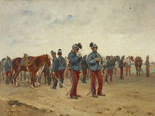French Cavalry Standing by their Mounts, 1874, Henri-Louis Dupray